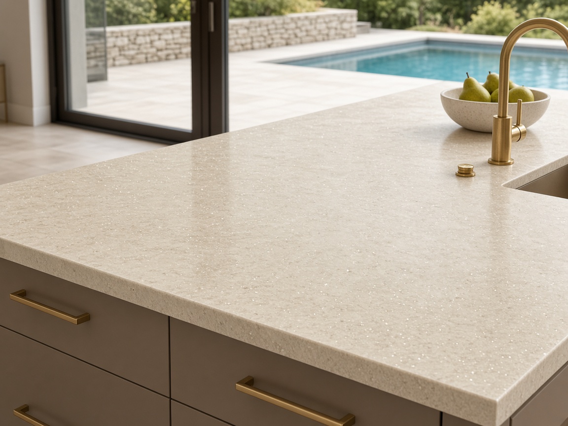 Bright quartz-look solid surface kitchen worktop ready for professional fitting