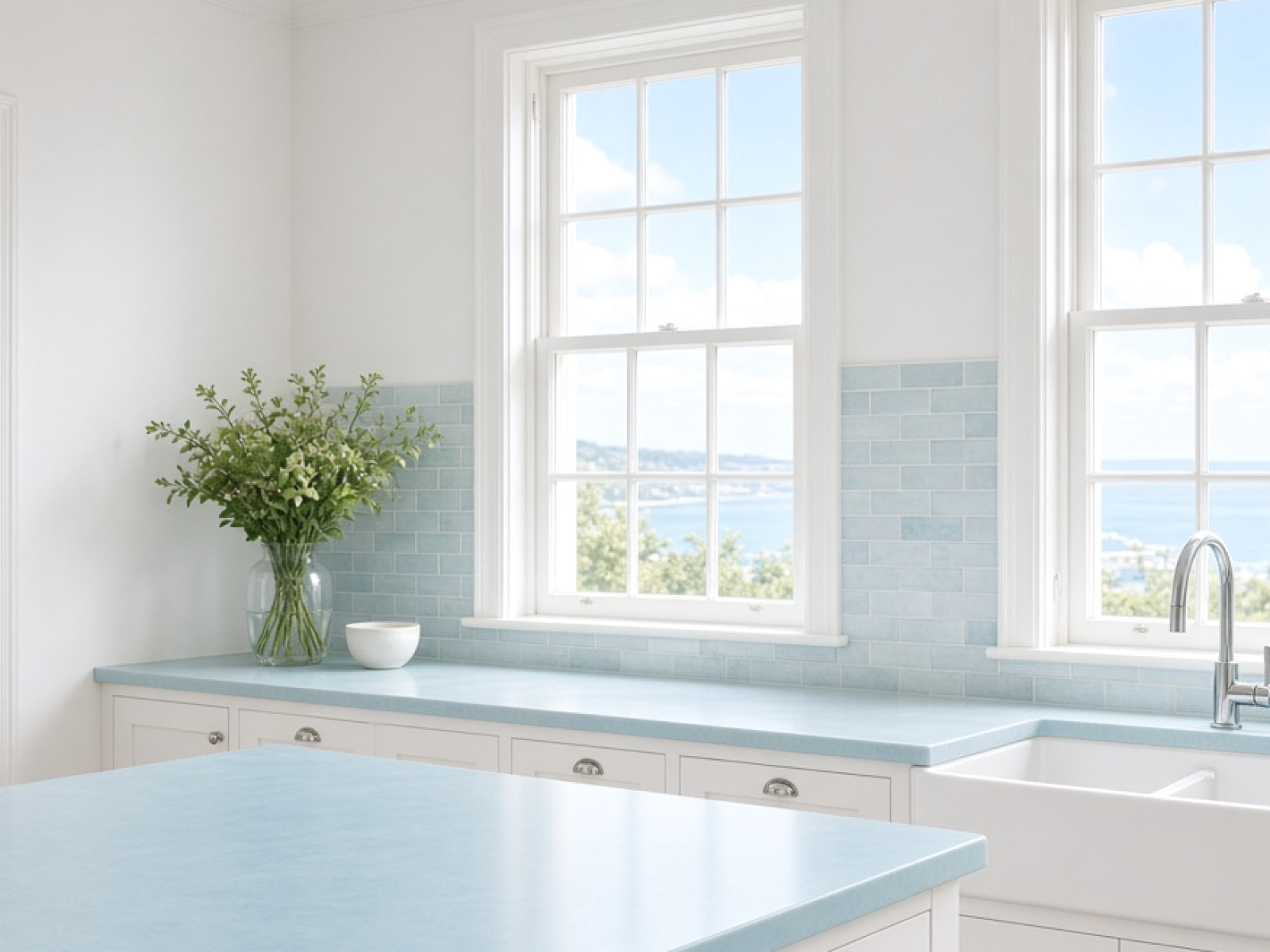 Blue kitchen worktops